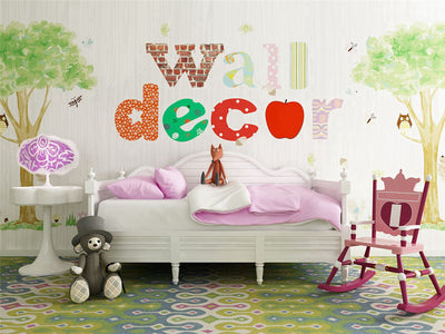 STDM30240 Watercolor Cartoon Tree with Various Animals Mural Wallpaper by SJK